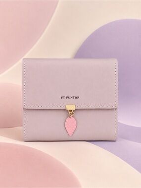 FT Funtor Blush Pink Trifold Wallet with Leaf Charm